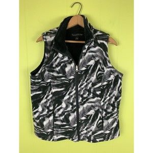 French Laundry Sleeveless Vest Women's Sz L Zip Up Double Sided Gray Black Camo